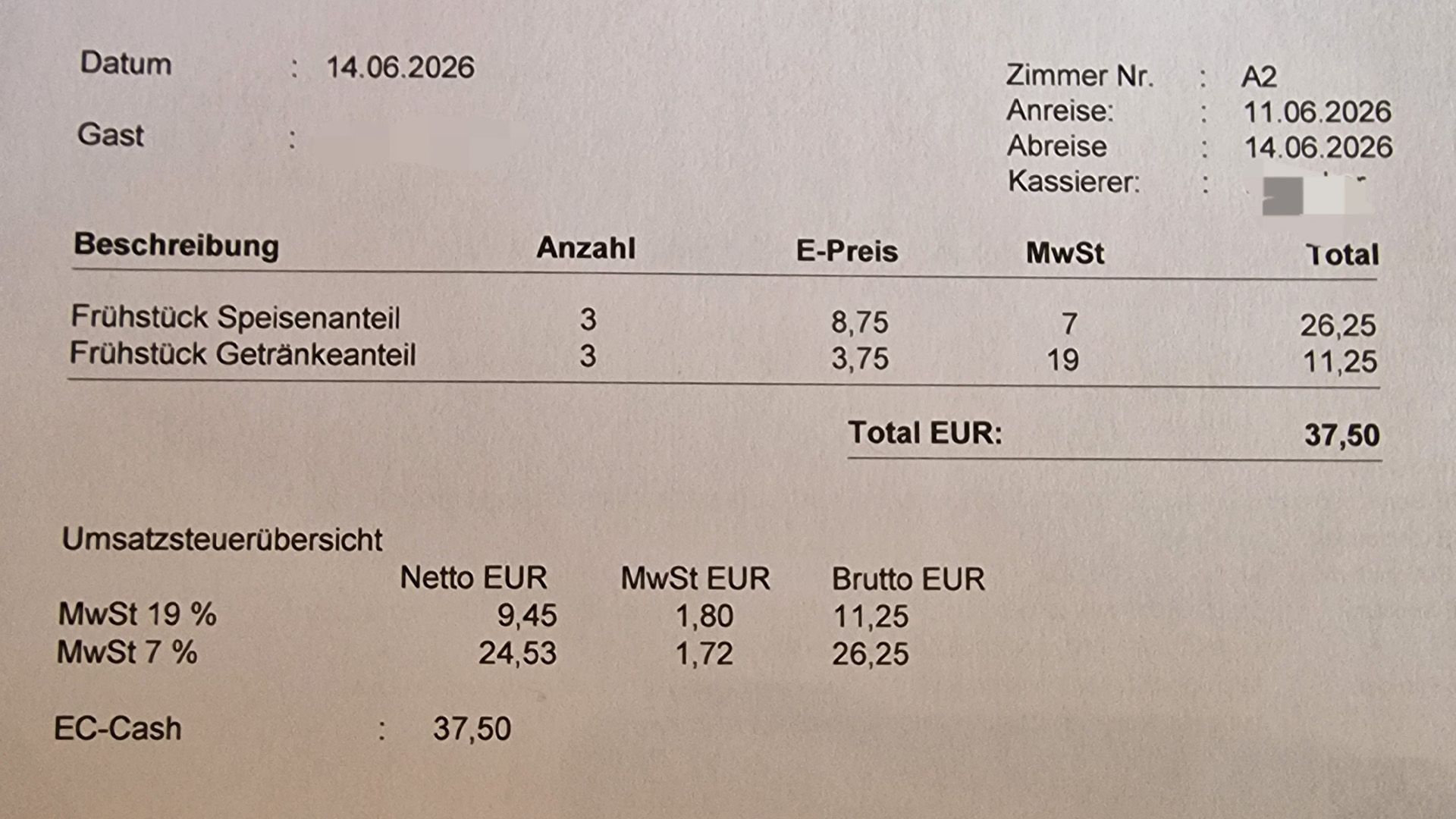 Gezahlt von Marco - Kulmbach - Frühstück Hotel